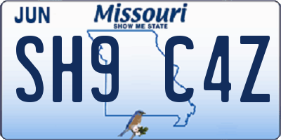 MO license plate SH9C4Z
