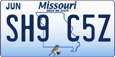 MO license plate SH9C5Z