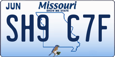 MO license plate SH9C7F