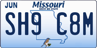 MO license plate SH9C8M