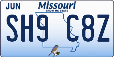 MO license plate SH9C8Z