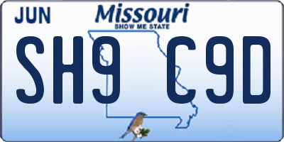 MO license plate SH9C9D