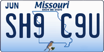 MO license plate SH9C9U