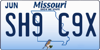 MO license plate SH9C9X