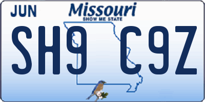 MO license plate SH9C9Z