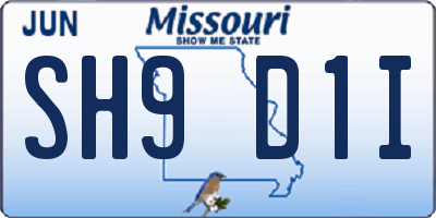 MO license plate SH9D1I