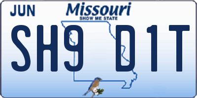MO license plate SH9D1T
