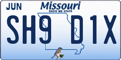 MO license plate SH9D1X