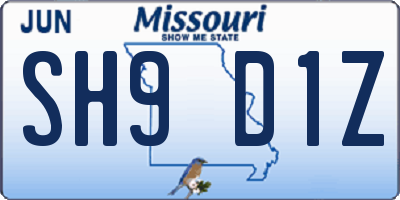 MO license plate SH9D1Z