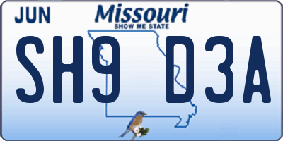 MO license plate SH9D3A