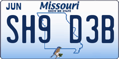 MO license plate SH9D3B