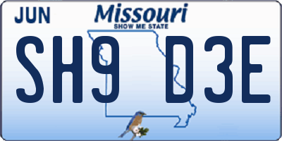 MO license plate SH9D3E