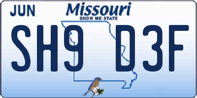 MO license plate SH9D3F