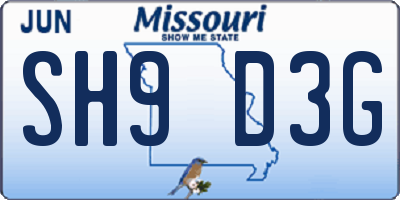 MO license plate SH9D3G
