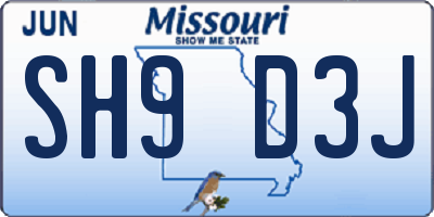 MO license plate SH9D3J