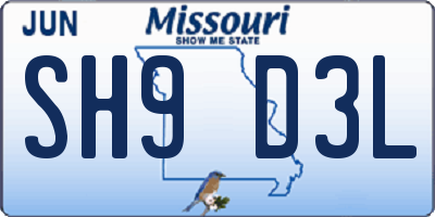 MO license plate SH9D3L