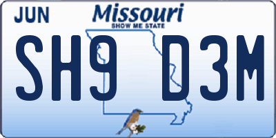 MO license plate SH9D3M