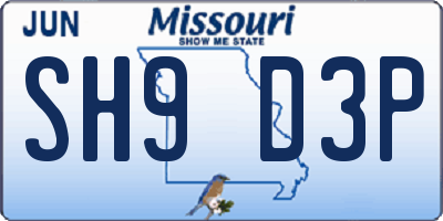 MO license plate SH9D3P