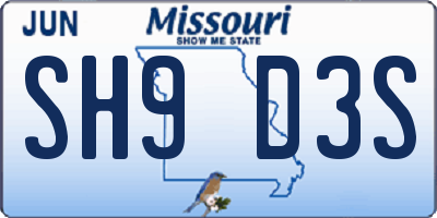 MO license plate SH9D3S
