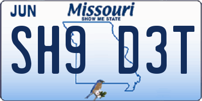 MO license plate SH9D3T