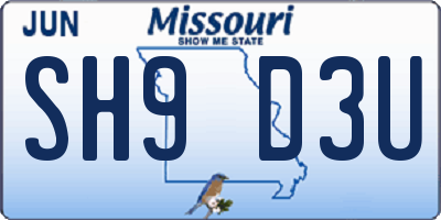 MO license plate SH9D3U