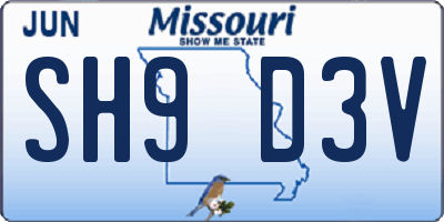 MO license plate SH9D3V