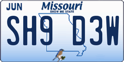 MO license plate SH9D3W
