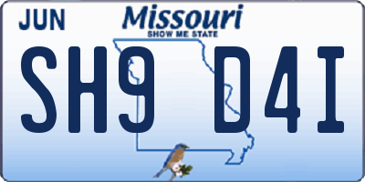 MO license plate SH9D4I