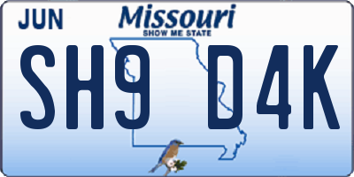 MO license plate SH9D4K