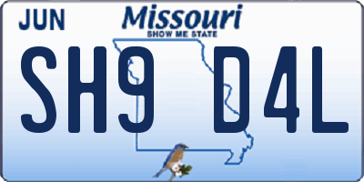 MO license plate SH9D4L