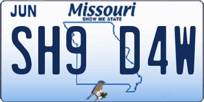 MO license plate SH9D4W