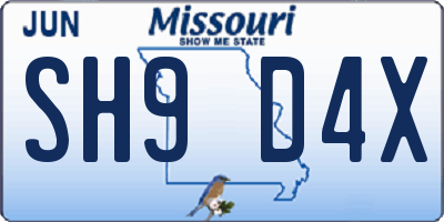 MO license plate SH9D4X