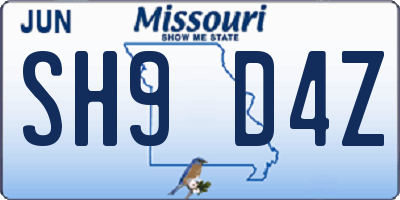 MO license plate SH9D4Z