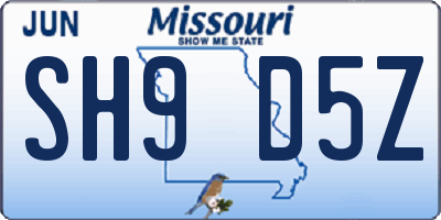 MO license plate SH9D5Z