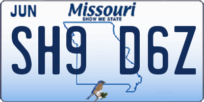 MO license plate SH9D6Z
