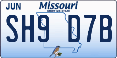 MO license plate SH9D7B