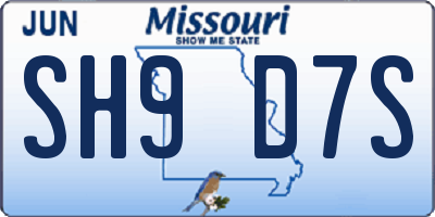 MO license plate SH9D7S