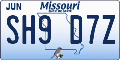 MO license plate SH9D7Z