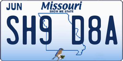 MO license plate SH9D8A