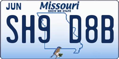 MO license plate SH9D8B