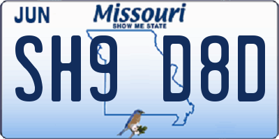 MO license plate SH9D8D