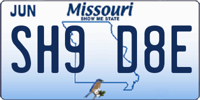 MO license plate SH9D8E