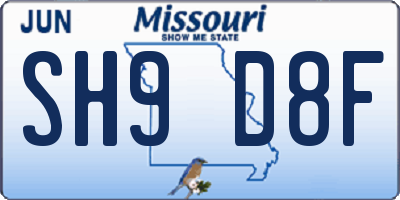 MO license plate SH9D8F