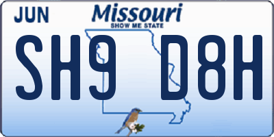 MO license plate SH9D8H