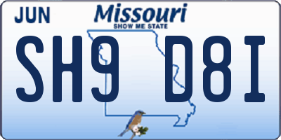 MO license plate SH9D8I