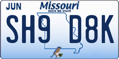 MO license plate SH9D8K