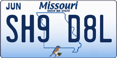 MO license plate SH9D8L