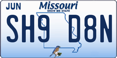 MO license plate SH9D8N