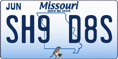 MO license plate SH9D8S