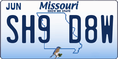 MO license plate SH9D8W